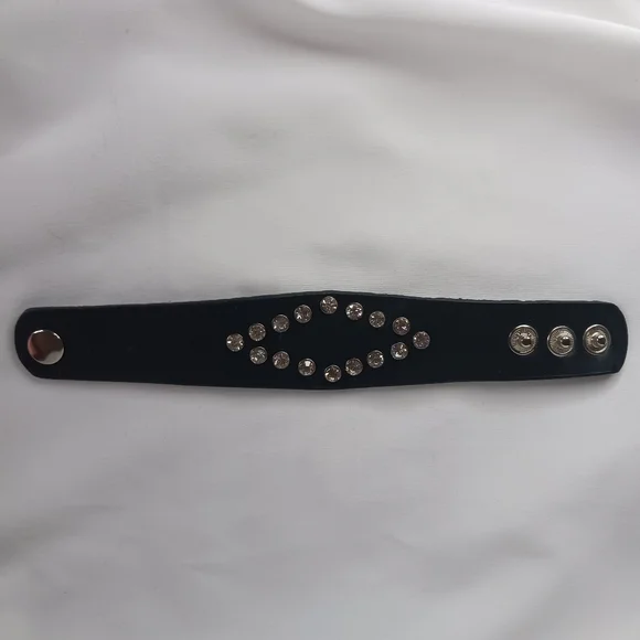 Black Leather Rhinestone Cuff. - Picture 7 of 7